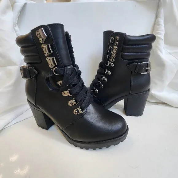 Mia Annamaria Black Block Heel Boots - Women's Size 6.5 - Picture 7 of 12